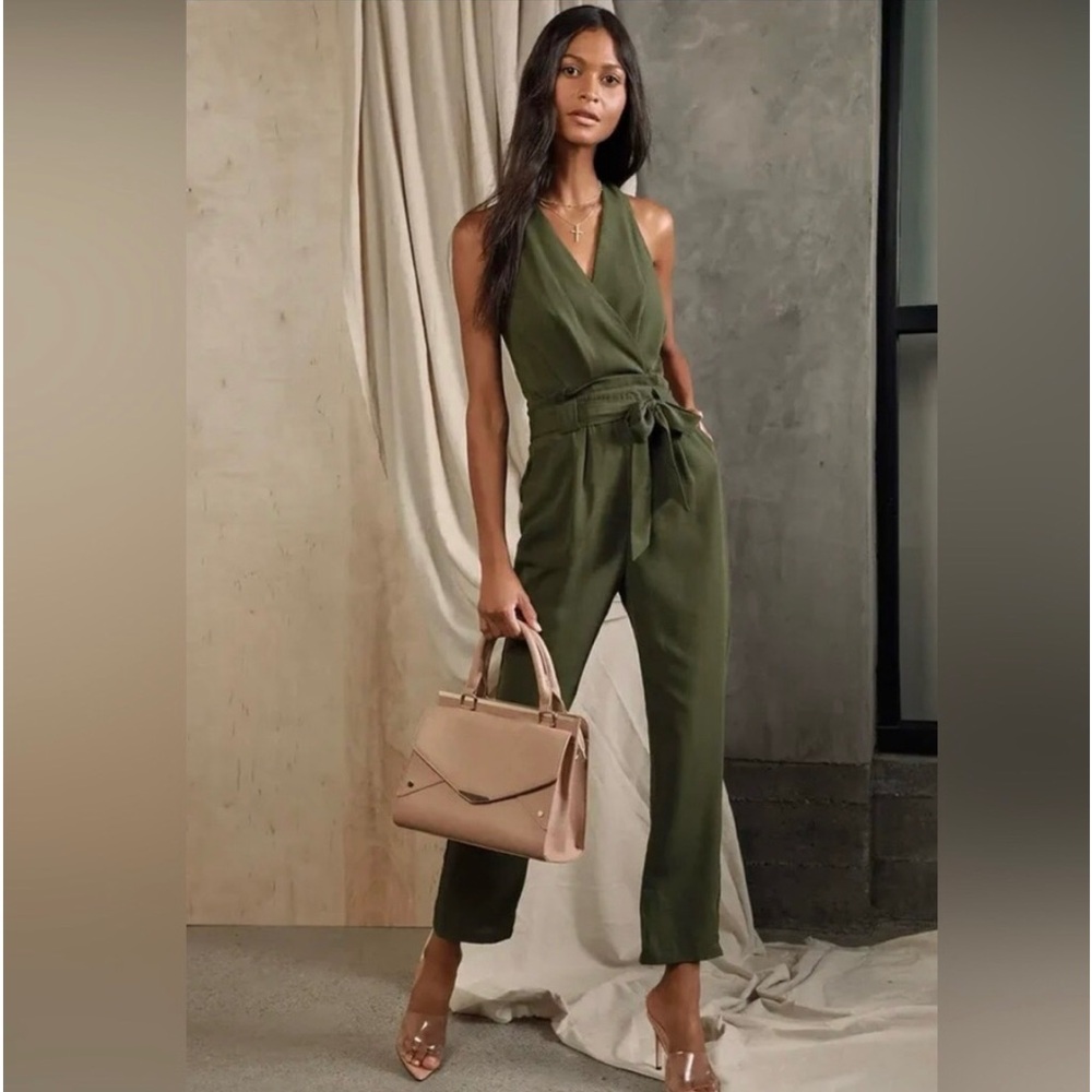 NWT Lulus In the City Olive Green Jumpsuit